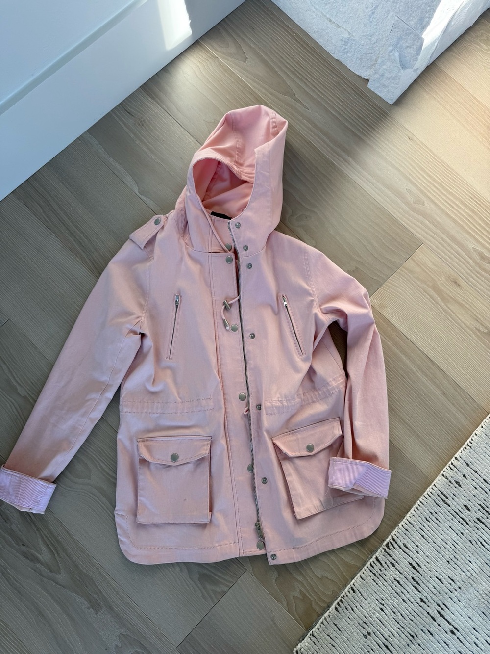 Light Pink Hooded Utility Jacket with Functional Pockets